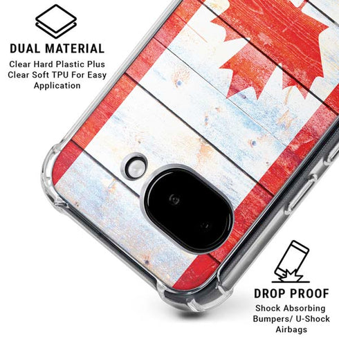 Canada Flag Light Wood Google Pixel 9a Clear Case